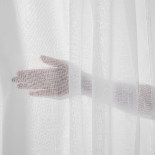 Deconovo Tende per Interni in Voile Effetto Lino, 2 Pannelli, 140x280 cm | Voile Morbido con Fettuccia, Filtrano la Luce Naturale, Eleganti e Trasparenti, per Soggiorno e Camera da Letto, Bianco