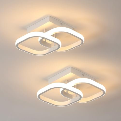 Comely 2 Packung LED Deckenleuchten Modern, 24W 2700LM Kleine Quadratische LED Deckenleuchte, Innenbeleuchtung für Schlafzimmer, Wohnzimmer, Gang, 3000k Warmes Licht, Weiß, 24cm