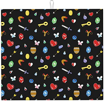 Dish Drying Mat 41x46cm, Adventure Items Black Drying Plates Absorbent Dish Dryer Pad Durable Drainer Rack Mat, For Table, Home Pub, Beer Glass