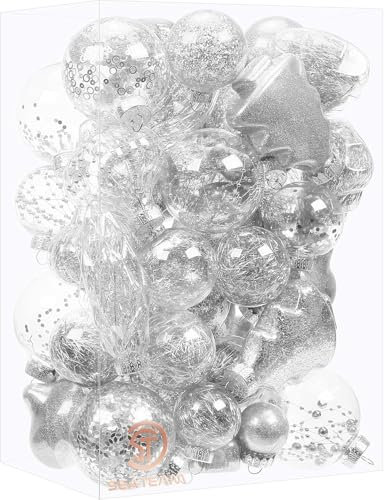 Sea Team 47er-Pack transparenter Weihnachtskugeln - durchsichtige Verzierungen- aus bruchsicherem Kunststoff für Weihnachtsbaumdekorationen und Xmas-Dekor, Roségold