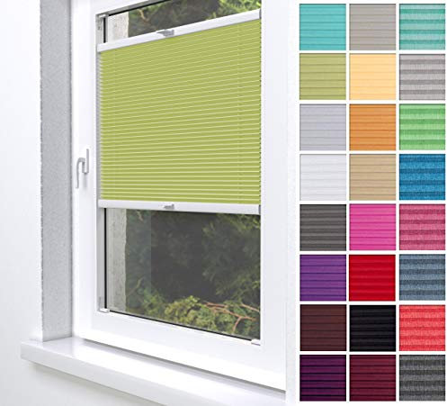 Home-Vision® Premium Plissee Faltrollo ohne Bohren zum Kleben Innenrahmen Blickdicht Sonnenschutz Jalousie für Fenster & Tür (Grün - Höhe 200cm x Breite 95cm)