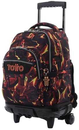 TOTTO - Mochila Escolar con Ruedas, Modelo Renglones, Capacidad 26,21 Litros, Bolsillo para PC 14, Bolsillo para Botella, Correas en S para Mayor Comodidad, Resistente, Estampado Flash Rojo