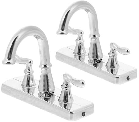 BESTonZON 2 Pièces Robinet De Maison De Poupée Meuble De Salle De Bain Mini Maison Lavabo Décor De Faux Robinet Jouet De Robinet Miniature Eau De Maison De Poupée Plastique Silver