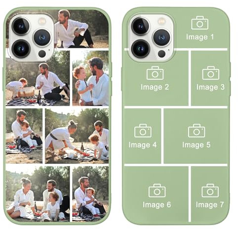 Yoedge Personalised Phone Case for iPhone 16 Plus 6.7 inch, Custom Photo Design Flexible Soft Silicone Customized Rubber Shockproof Cover, Personalize with 7 Image Collage for Girls Women, Green