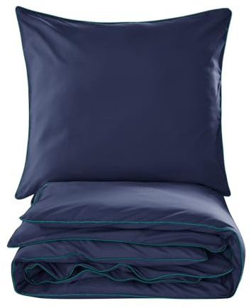 Cotton Market Bettwäsche 200x200 cm - Bettwäsche Baumwoll-Mikrofaser - Bettwäsche-Sets 2 Teilig - Bettbezug 200x200 cm und 2 Kissenbezug 70x80 cm - Marineblau