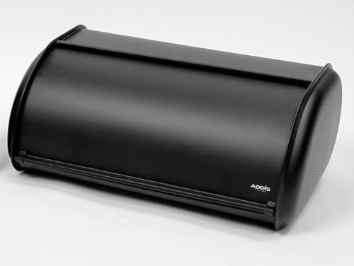 Addis Kitchen Bread Bin Metal Storage Box with Full Roll Front Opening, All Black finish