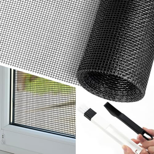 Fliegengitter-Rollladen, 250cm x 120cm Fliegengitter Netz Extra stark Katzensicher Fliegennetz Meterware, DIY Ersatz Fenster Insektenschutzgitter für Schiebefenster Terrassentür, SchwarzFliegengitter