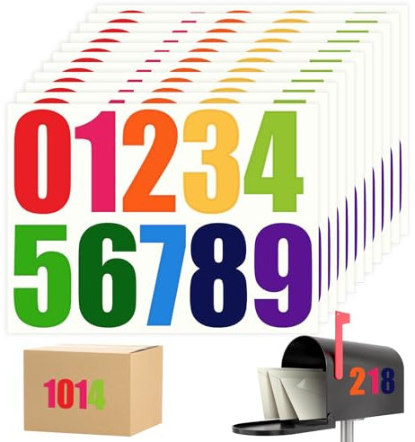 YQQYG 100 PCS Wheelie Bins Stickers, 4 in Door Numbers Stick on, Vinyl Number Stickers, Waterproof Self Adhesive Numbers for Mailbox, Home Address Sign (Colorful)