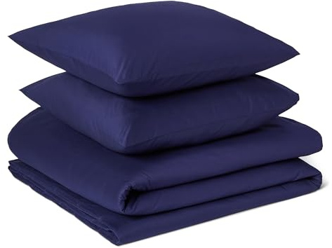 Amazon Basics Bettwäsche 200x200 100% Bio Baumwolle 2teilig, Extra Weich, Bettbezug 200x200 cm & 1 Kissenbezug 65x65 cm, Marineblau