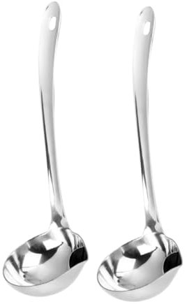 BELLIFFY 2pcs Stainless Steel Oil Skimmer Ladle Pour Spout, Small Cooking Grease Separator Spoon for Soup and Household Use