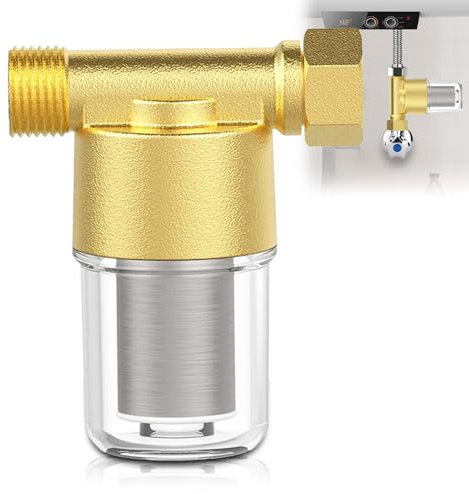 Pipeline Wasserfilter, 1/2 Zoll Wassersystem-Vorfilter mit 40μm 304 Edelstahl Filterelement, Inline-Maschensieb Wasserpumpe Filter, Wasserleitungsfilter für Badezimmer und Küchen (Messing)