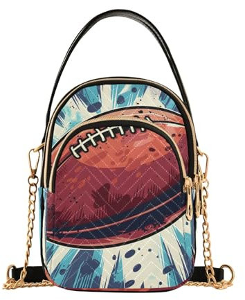 ISAOA American Football Illustration Umhängetasche für Damen, Handy-Geldbörse, abnehmbare Kette, Leder, Schultertasche, Geldbörse, American Football Illustration, Einheitsgröße