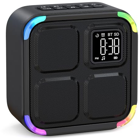 Bluetooth Speaker with Lights, Rechargeable White Noise Sound Machine with 30 Soothing Sounds & Sleep Timer, Dimmable Loud Digital Bedside Alarm Clock, Gifts for Kids Boys Girls Teens Adults Bedrooms