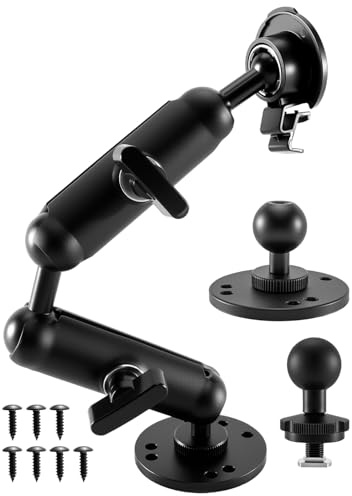 Aluminum GPS Mount Compatible with Garmin GPS AMPS Standard Striker 4 Fish Finder RAM Mount B Size, Include 25-17mm Adapter, Double Extension Arm, T-Bolt Track Mount and Daul Round Plates
