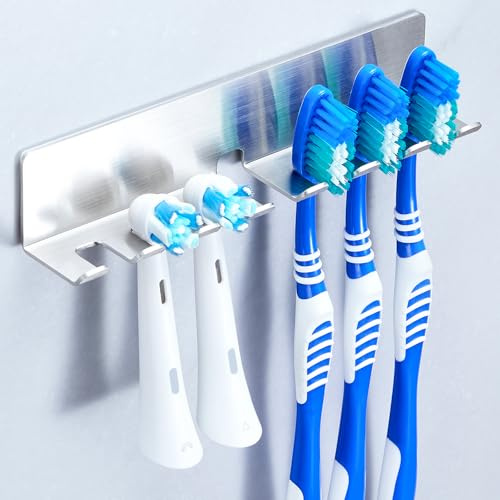 GGQ Zahnbürstenhalter Elektrische Zahnbürste - Zahnbürstenhalter Wand Ohne Bohren, Aufsteckbürsten Halter, Elektrische Zahnbürste Halterung, Selbstklebend Zahnbürstenkopf Halter (Silber, Extragroß)