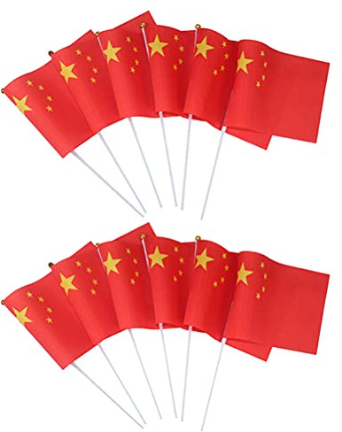 POPETPOP Mini Drapeaux Chinois à Main 14X21 CM Lot de 50 set de Pièces en Plastique Non Toxique Drapeaux Nationaux pour Défilés Événements Sportifs et Décoration Intérieure