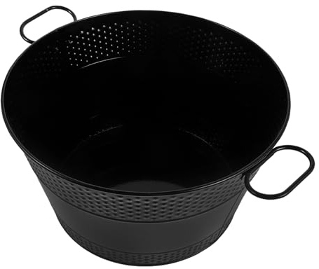 ULTECHNOVO Black Metal Charcoal Storage Container with Handle, Firewood Holder Bucket 13x13x7.4in for Indoor Fireplace and Campfire Woodpile Organization