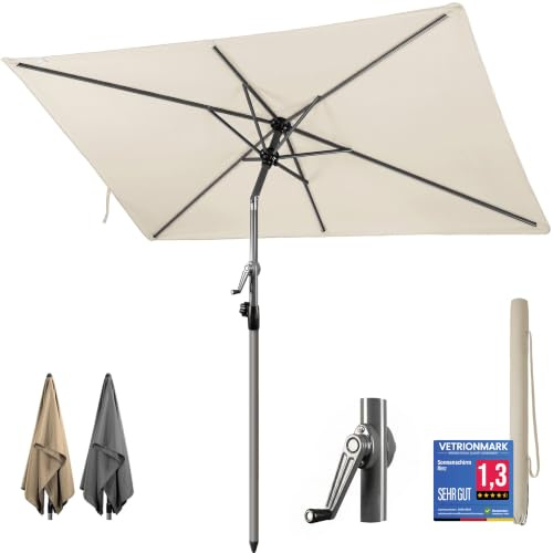 4smile Sonnenschirm Balkon mit Kurbel 210 × 140 cm, Beige | Sonnenschirm rechteckig, Balkonschirm mit UV 50+, Sonnenschutz Balkon mit Schutzhülle, knickbar und höhenverstellbar