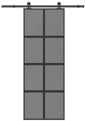 Fisinber Porta scorrevole 76 x 205 cm in vetro temperato e alluminio nero con binario di scorrimento, moderno design salvaspazio, per porta d'ingresso di casa, corridoio, balcone, ufficio