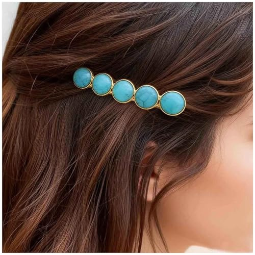 Aneneiceera Vintage Türkis Haarspange Blaue Türkis Haarspange Haarnadeln mit französischen Türkisen Blaue Haarspangen aus Metall Accessoires für Damen-Kopfschmuck (Gold)