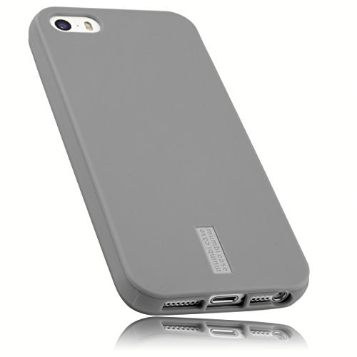 mumbi Hülle kompatibel mit iPhone SE / 5 / 5S Handy Case Handyhülle, grau mit grauem Streifen