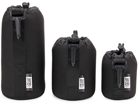 USA Gear FlexArmor Ensemble de 3 étuis de Protection en Néoprène - Les étuis Petits, Moyens et Grands Peuvent Contenir des Objectifs Jusqu'à 70-300 avec Ouverture de Cordon - Noir