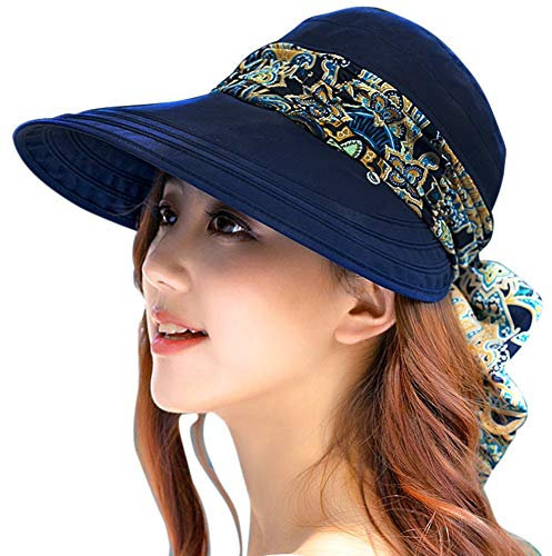Femme Casquette Visière Large Bord Chapeau de Soleil Plage Voyage Eté Capeline de Camping Pêche Vélo Jardinage Pliable Protection Solaire Complète avec Foulard Protège-nuque Détachable UPF 50+ Anti-UV