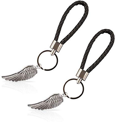 2x Schlüsselanhänger mit Schutzengel-Flügel Set - Paare Pärchen-Geschenk - Engelsflügel Anhänger Frauen - Glücksbringer Auto-Schlüssel Männer - beste Freundin Freundschafts-Geschenk (2er Set Schwarz)