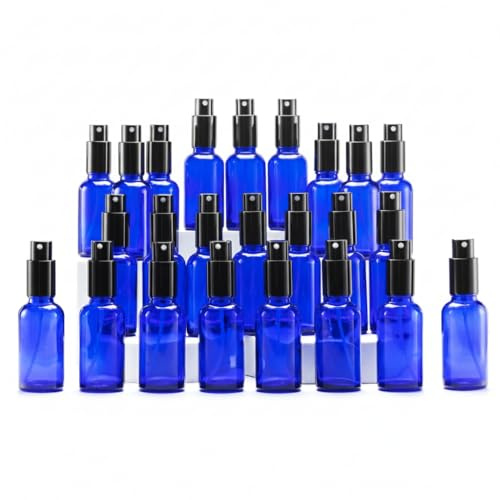 YIZHAO Flacon Spray Vide 30ml, Bleu Bouteille Spray Verre, avec Brouillard de Pulverisateur Fine, pour Huiles Essentielles, Aromathérapie, Parfums, Nettoyage, Voyage, Pharmacie – 24Pcs