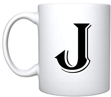 iTRONiK Alphabet Mug Letter Mugs Initial Coffee Cup Birthday Fathers Day Mothers Day Gift (J)