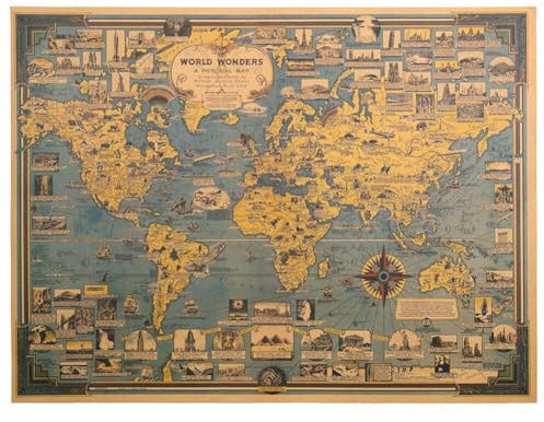 Lankater Weltkarte Groß - Ultra Detaillierte Vintage Kraft Paper Poster Weltkarte Große Gebäude-Wand-Aufkleber-Kunst-fertigkeit Karte Bar-café-dekor 68.5x51.5cm