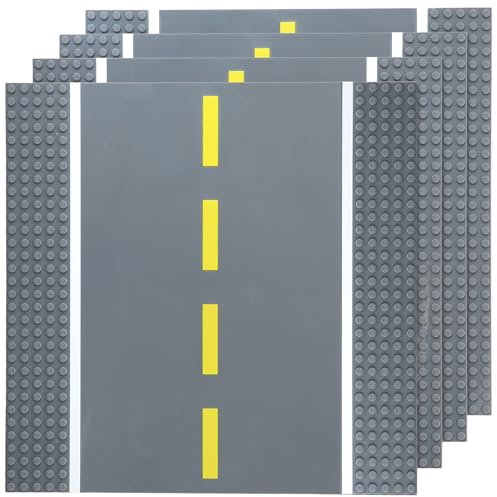 Best Blocks Stackable Road Plates Set - 4 Straight, 4 Pack - 10 x 10 Inch Building Baseplates for Ages 4 and Up, Compatible with All Major Brands