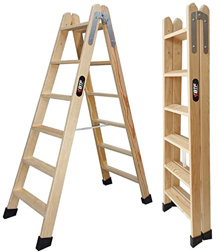BTF Escaliers en Bois de pin Double montée certifiés |Idéal pour Les Professionnels Peintre, scayoliste, électricien ou même pour Votre Maison! (6+6 Marches)