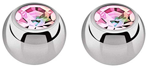 2X Titan Piercing Schmuck Verschluss Kugel in 1,2 x 4 mm, gefaßter Zirkonia in multirosa