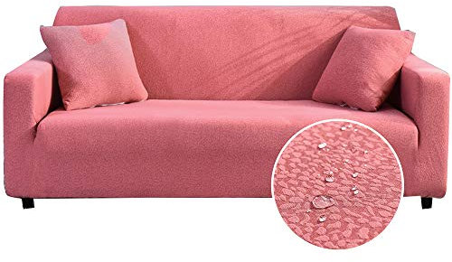 Oduo Wasserdicht Seersucker Stretch Sofabezug mit Armlehnen Sofaüberwürfe 1 2 3 4 Sitzer, Passend für Ecksofa L Form Sofa/Couchbezug/Sesselbezug/Sofahusse (Rosa,3 Sitzer)