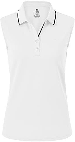 JINSHI Women's Sleeveless Top Lady-Fit Polo Shirts Premium Cotton Golf Tennis Gym Athletic Tee Shirts White Size L