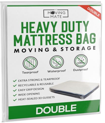 Double Size Mattress Cover for Moving and Storage - 5 Mil Mattress Bags for Moving and Storage - Double Mattress Bag - Heavy Duty, Reusable, Tearproof