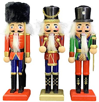 bluesa 3 Pcs Nutcracker Soldier Christmas Wooden 20cm Tall Ornaments Figures Puppet Toy Tree Hanging Decorations For Xm-as Home Decor Gifts
