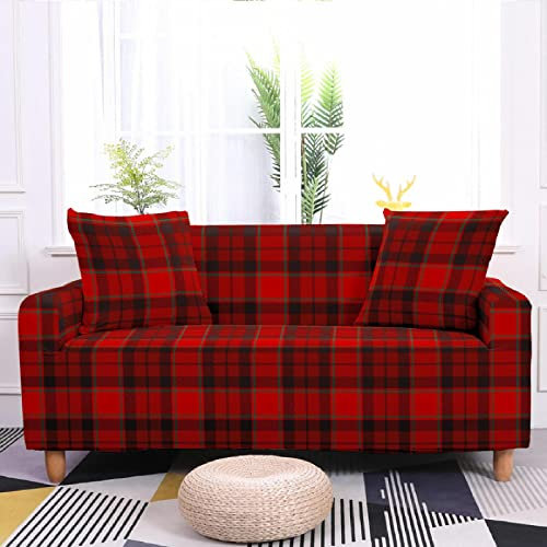 ZAHHYG Sofabezug Rotes Retro-Karo Sofa Überzug Sofaüberwurf Stretchy Couchbezug Sofa Bezug Ecksofa Überwurf Sofabezüge Antirutsch Sofahusse Jacquard Sofaüberzug 1 Place (90cm-140cm)