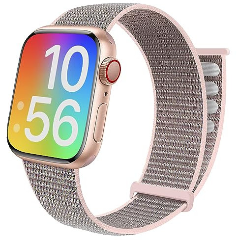 BlackPro Apple Watch-Armband für Kinder, atmungsaktiv, weiches Nylon-Schlaufenarmband für Jungen und Mädchen, kompatibel mit Apple Watch Series 7/6/5/4/3/2/1/SE, 38 mm, 45 mm (42/44/45 mm, Sandrosa)