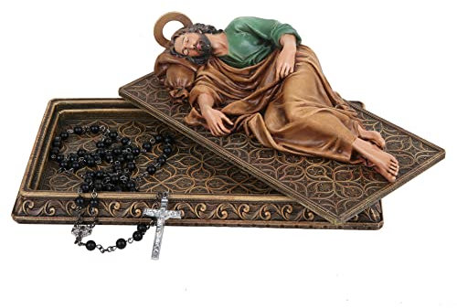 BC BUILDCLASSIC Katholischer schlafender heiliger Josef mit Sockel, mit Metall-Heiligenschein, Gebetskärtchen-Halter, Vater-Geschenk, Schutzpatron-Wohn-Deko, 22,4 cm L, handbemalt (dunkel, vollfarbig)