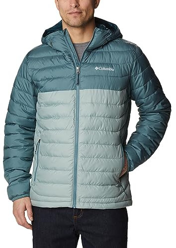 Columbia Powder Lite Hooded Jacket, Doudoune À Capuche Homme, Niagara/Metal, Taille S
