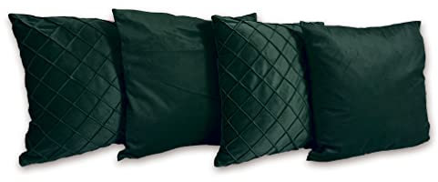 Pagnanno. Set of 4 –Two Designs Velvet 45x45cm(18x18 Inches) Pillowcases Square Cushion Covers Chairs,living room,bedroom Invisible Zipper (18x18inch, Plain Emerald Green - Squares Emerald Green, 4)