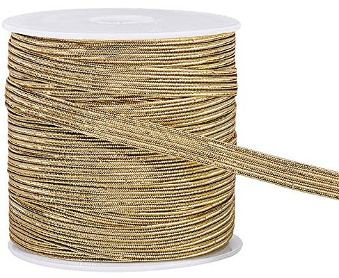BENECREAT 27 Yard/25 m Glitzer-Metallic-Gummiband 1/4 Zoll (6 mm) Goldenrod Flache Nylon-Elastikschnüre Für Die Herstellung von Schleifen, Nähen von Bekleidungszubehör, Geschenkpapier