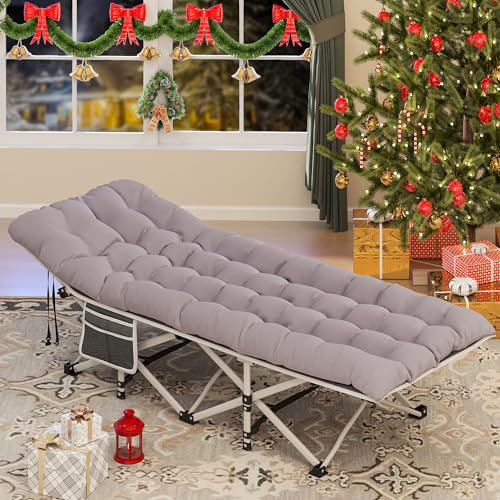 YITAHOME Faltbare Campingbetten für Erwachsene, Strapazierfähiges, Robustes Feldbett mit Extra Dicker Matratze, Starke Dickere Röhren, Schlafbett für Outdoor-Reisebüro, Grau