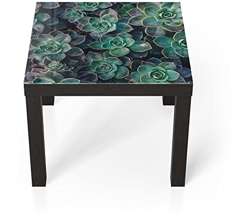 DEQORI Glastisch | schwarz klein 55x55 cm | Motiv Sukkulente Pflanzen | ausgefallener Beistelltisch aus Glas | Hochglanz Couchtisch fürs Wohnzimmer | moderner Couch Tisch mit Design