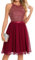 Bbonlinedress Festliches Kleid Damen Pailletten Neckholder weihnachtskleid Cocktail Brautkleid Glitzer Party Abendkleider elegant Ballkleid Burgundy 2XL