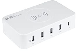 Good Connections USB-Schnellladestation 60W - 5-Port - 1x USB C max. 12W und 4X USB A max. 12W, total max. 60W - sowie 10W Wireless Qi Charging - für Smartphone, Tablet, iPhone, iPad u.v.m. - weiß