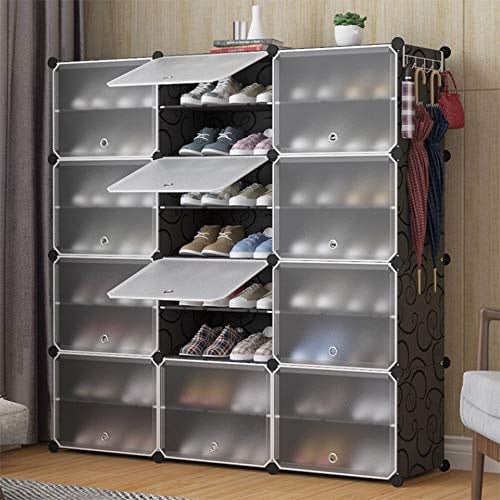 DDMINE Armoire à Chaussures, Étagère Modulable en Plastique, Meuble à Chaussures avec Portes, Maillet, Boîte à Chaussures, Bottes et Pantoufles (3 * 4)