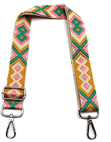 Schultergurt für Taschen Verstellbarer, Taschengurte zum Wechseln Rosa-Grün-Helb, 3.8cm Schulterriemen Breit mit Silber Karabiner, Umhängegurt für Taschen für Damen Taschen Handtaschen DIY, 2